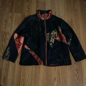 Chico's Vintage Black Chinese Style Jacket Design Red Black Blazer Tangzhuang‎